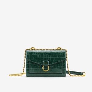 JW Pei Chain Envelop Dark Green Croc
